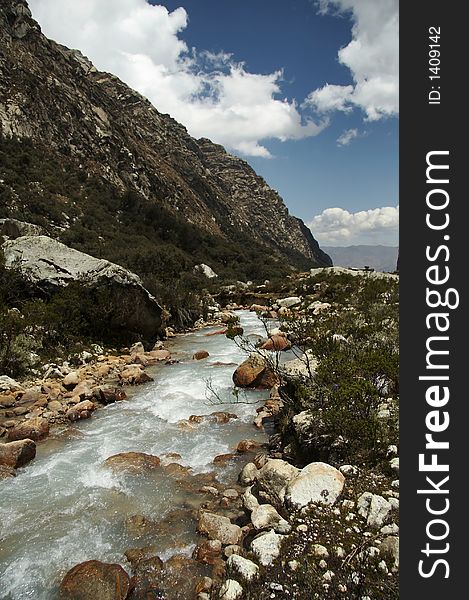 Clean mountain river in the Cordilleras,Peru