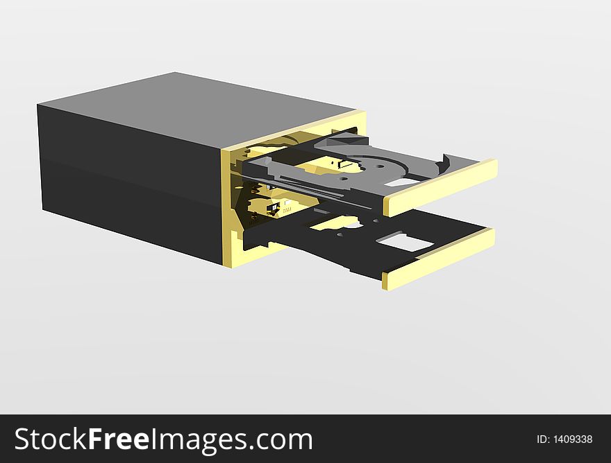 A cd/dvd rom drive open. A cd/dvd rom drive open