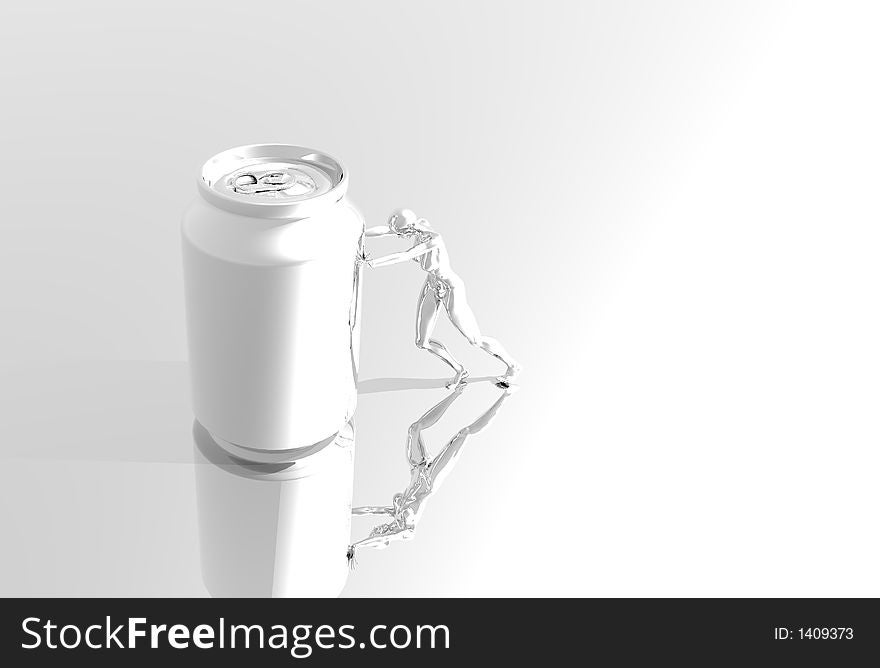 Platinum render on female figure pushing can. Platinum render on female figure pushing can