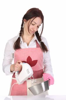 Beautiful Housewife Preparing With Kitchen Mixer Royalty Free Stock Photography Beautiful Housewife Preparing With Kitchen Mixer Royalty Free Stock Photography