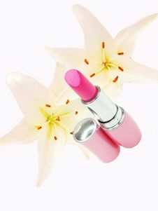 Red Lipstick With Lilies On Background Royalty Free Stock Photos Red Lipstick With Lilies On Background Royalty Free Stock Photos