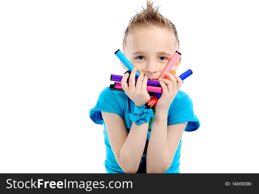 Boy with felt-tip pens