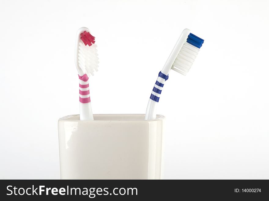 Colour toothbrush on white background