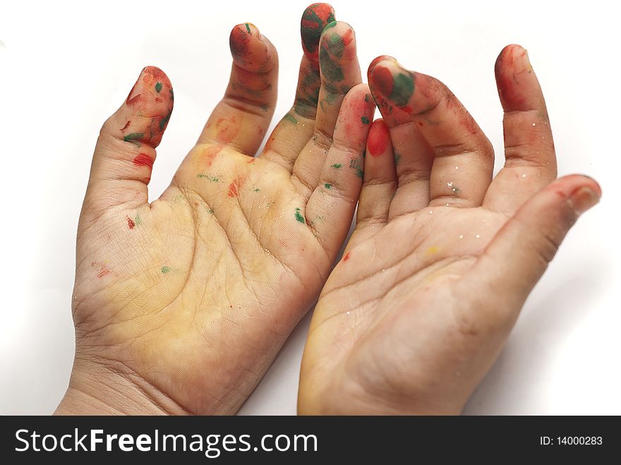 Colour dabbed fingers of a child. Colour dabbed fingers of a child
