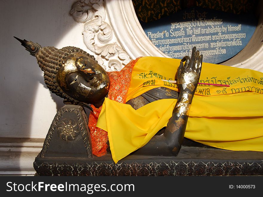 Lying on side buddha image in Nakorn Pathom in Thailand