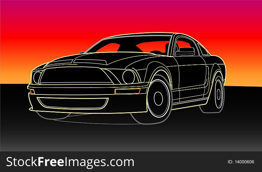 Famous sport car with sunset background. Famous sport car with sunset background