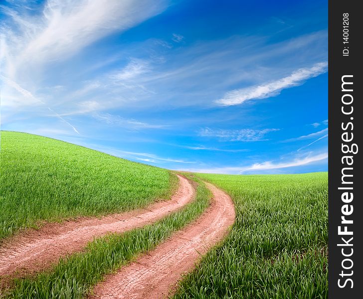 Beautiful dirt road and meadow