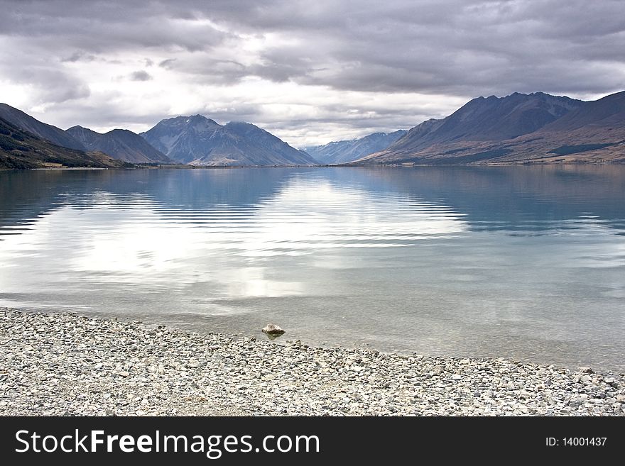 Late afternoon view of Lake Ohau in the Southern Alps of New Zealand. Late afternoon view of Lake Ohau in the Southern Alps of New Zealand