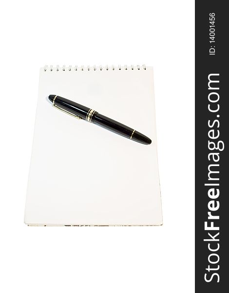 Blank notebook with pen isolated on white