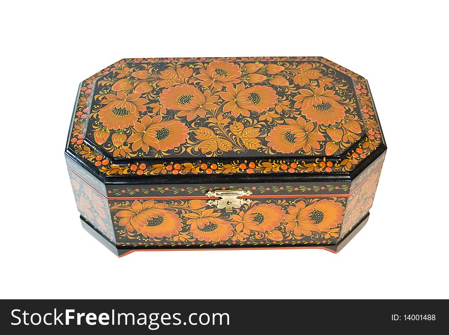 Wooden art casket, isolated on a white background