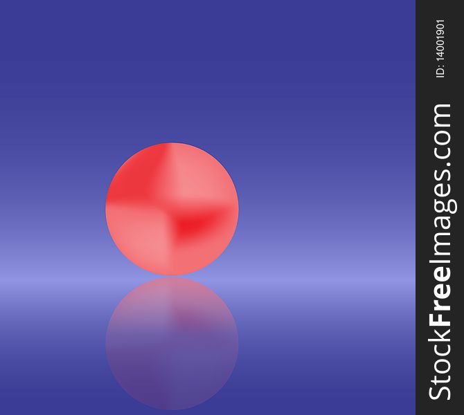 Red pearl on blue glassy background