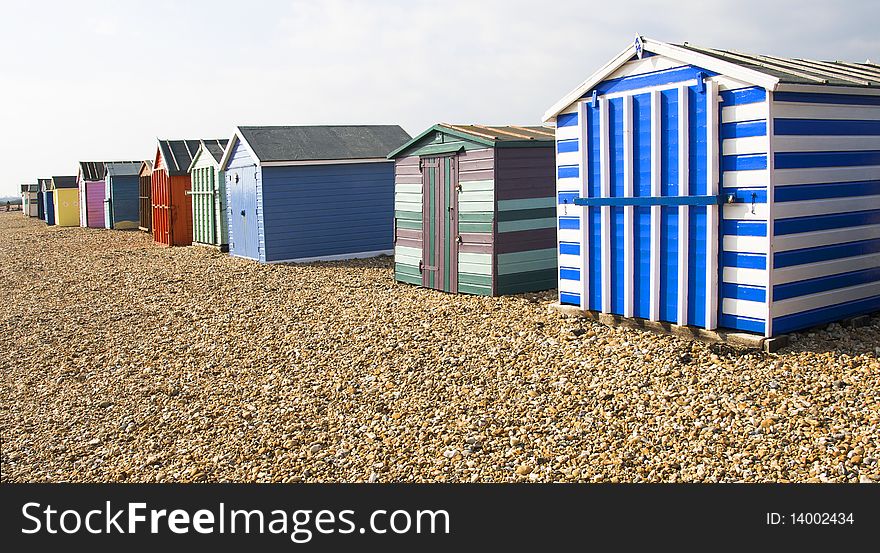 Brightly coloured Beah huts in Hayling Island in Hampshire. Brightly coloured Beah huts in Hayling Island in Hampshire