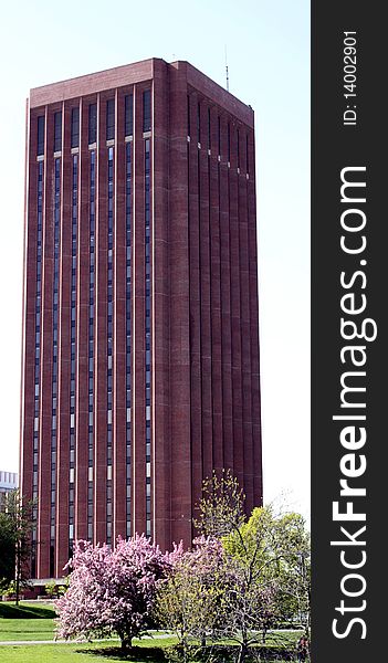 Tall library on the University of Massachusetts campus. Tall library on the University of Massachusetts campus