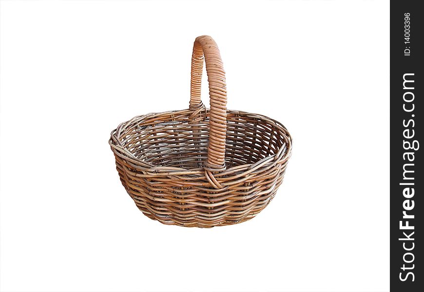 Wicker basket with handle isolated on white with cutting-path