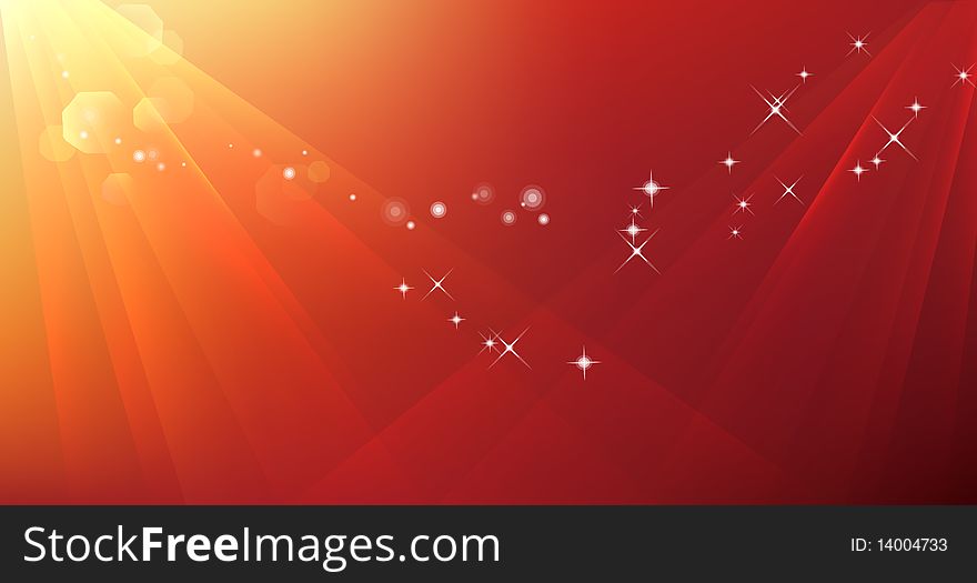 Abstract ray and stars in red background