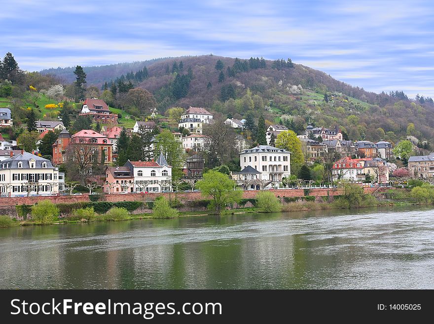Houses At Neckar Riverbank In Heidelberg