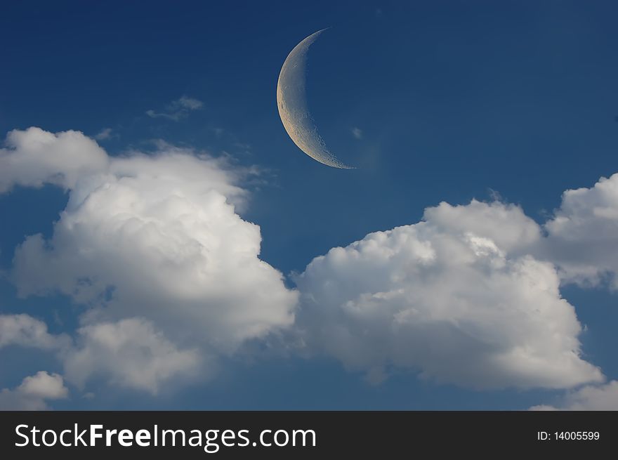 Dramatic image sky with clouds and Moon