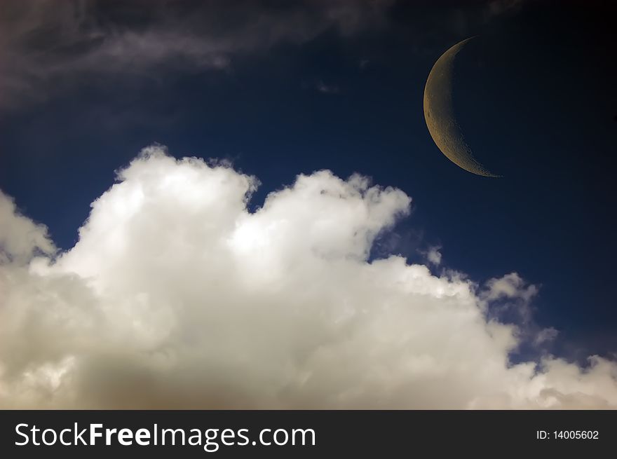 Dramatic image sky with clouds and Moon