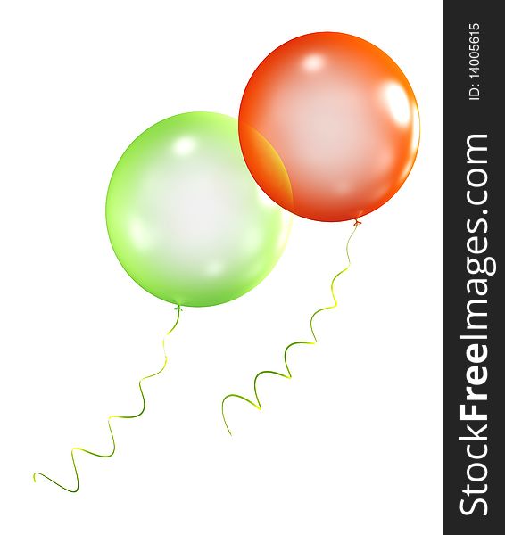 Red and green balloons isolated on white background.