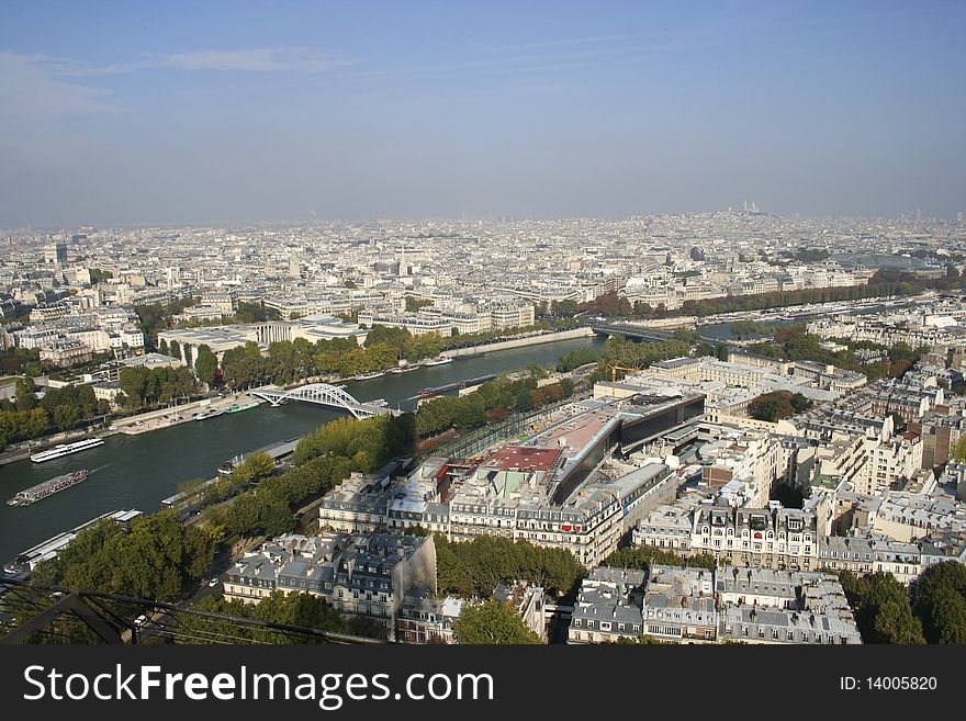 A view of Paris and the Seine River from the Eiffel Tower, Paris, France.