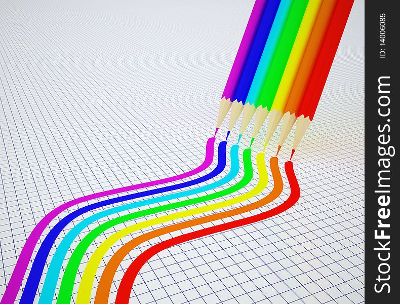 Seven colour pencils draw colour lines