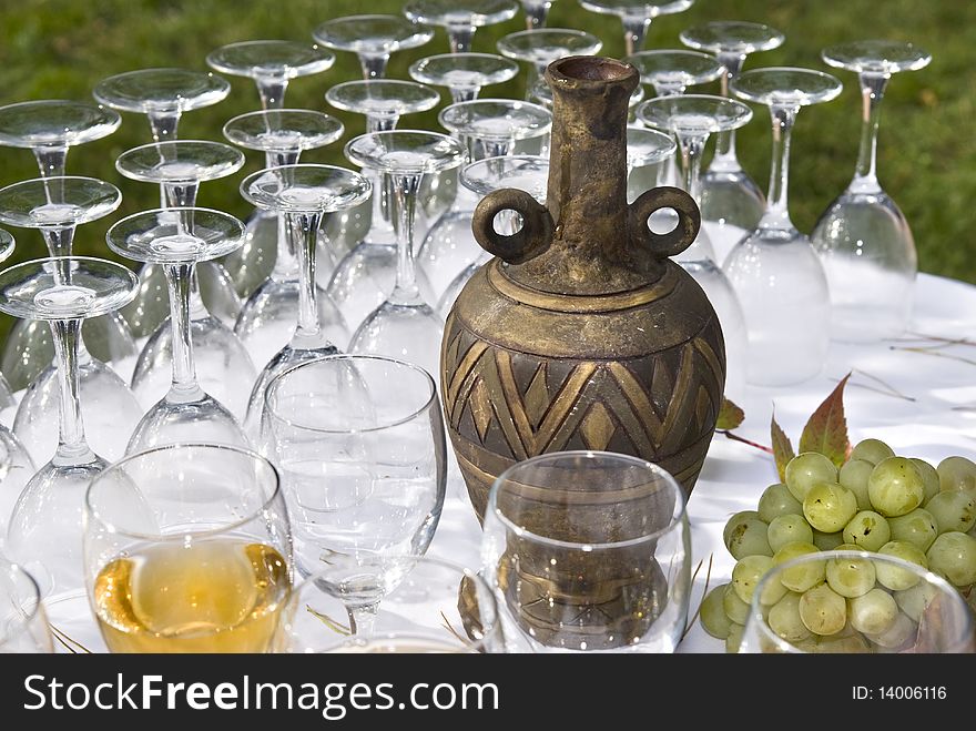 Wine on table with grape