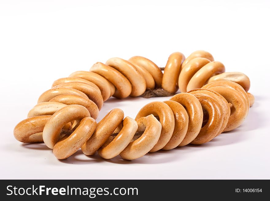 Food series: ring bagel on the white background