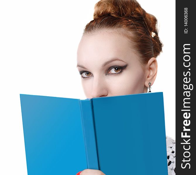 Attractive Young Woman With Blue Book