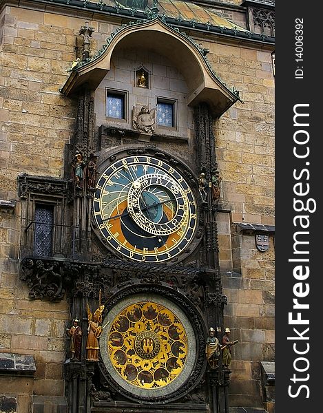 The famous astrological clock in the old town square prague. The famous astrological clock in the old town square prague