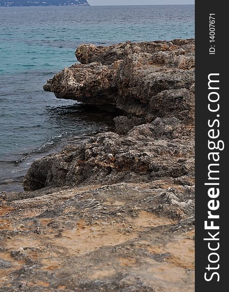 Rocky shore of the Mediterranean Sea in Mallorca
