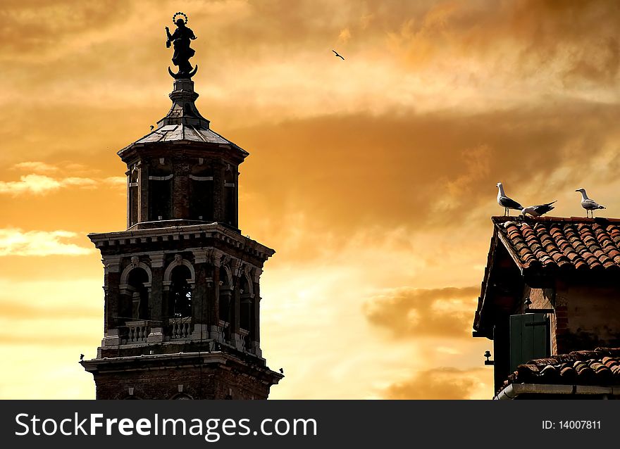 Sunset over the roofs of Venice. Sunset over the roofs of Venice.