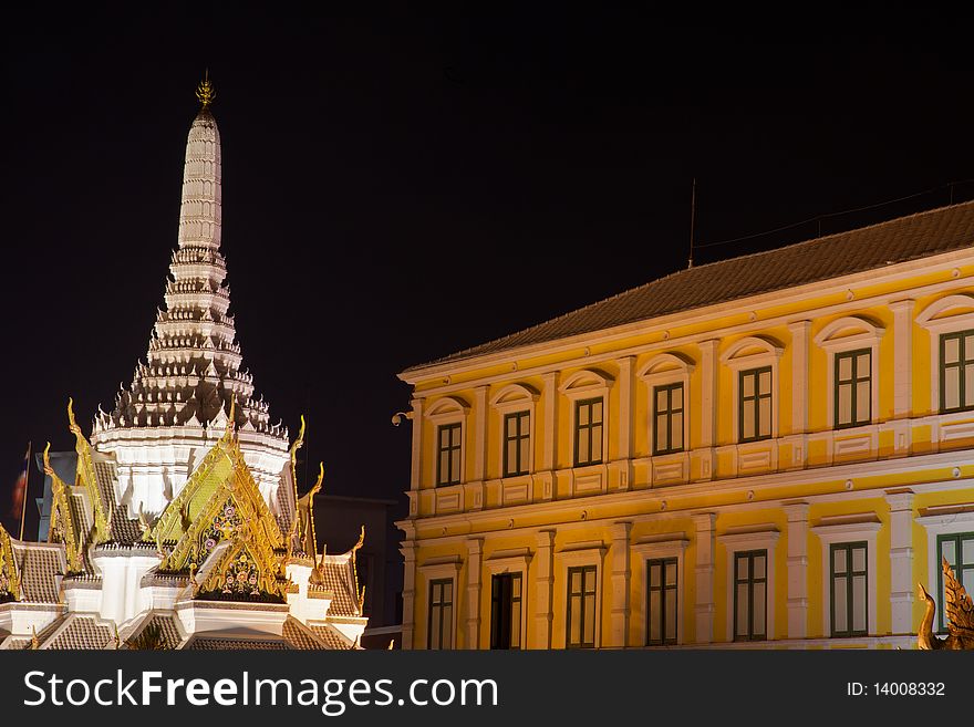 A landmark pagoda in Bangkok next to the old building. A landmark pagoda in Bangkok next to the old building.