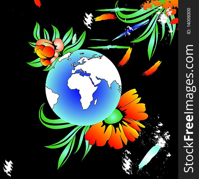 Colorful floral background with globe