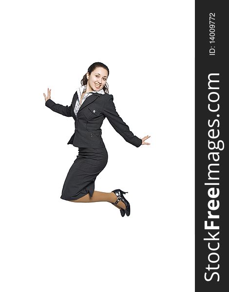 Jumping businesswoman