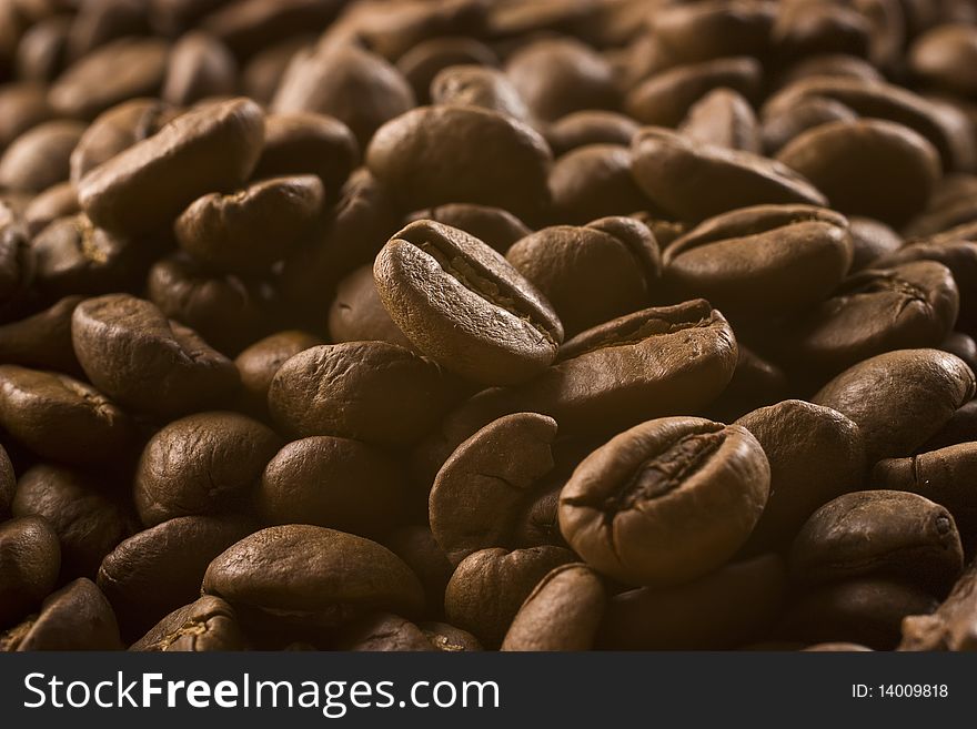 A lot of coffee beans being shoot in macro