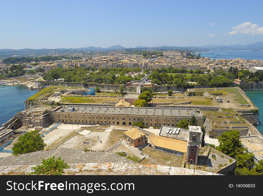 The old town of Corfu as seen from old fort. The old town of Corfu as seen from old fort