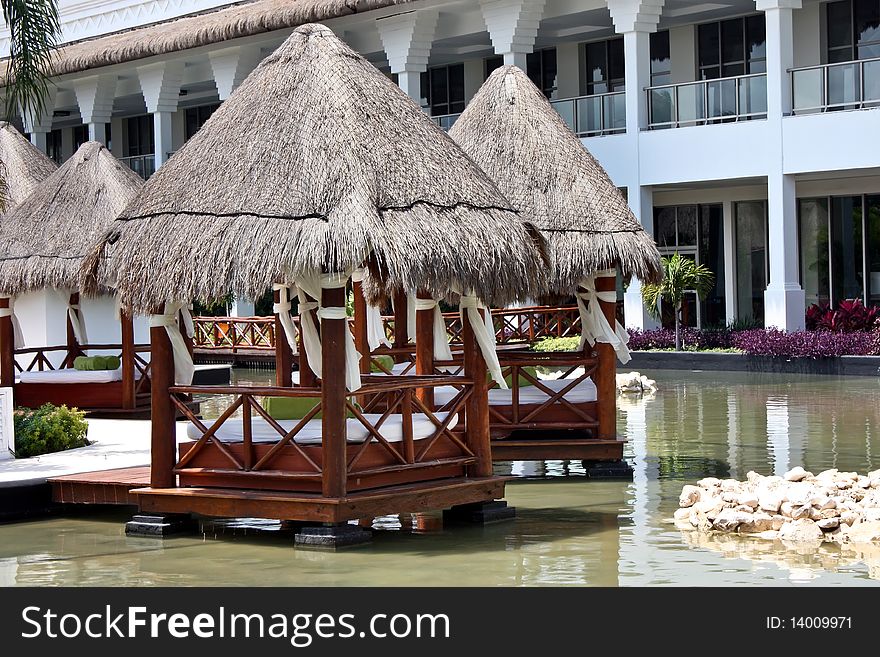 Beautiful luxury hotel resort landscape on lagoon