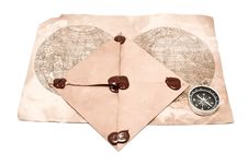 Envelope, Map And Compass Stock Images