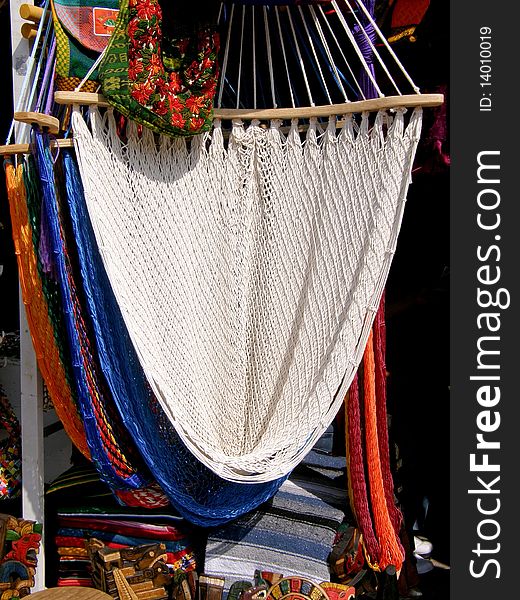 Colorful hammock display in outdoor shop. Colorful hammock display in outdoor shop