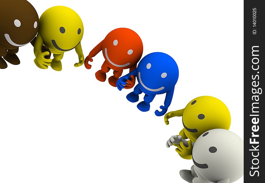 Group of smileys, holding hands, standing in a circle