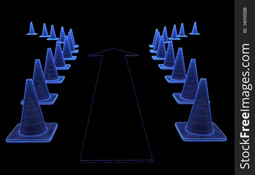 Obstacle overcoming. Done in luminous lines on a black background