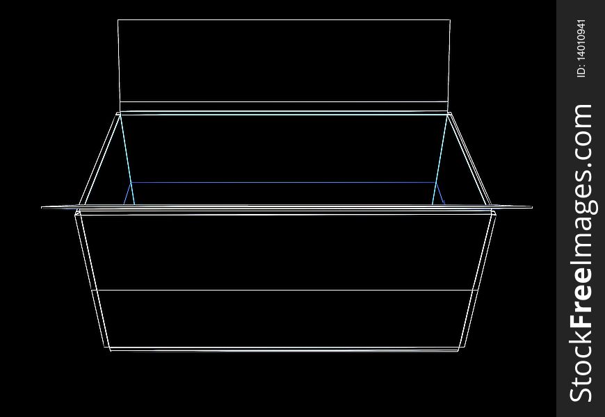 Open box. Done in luminous lines on a black background