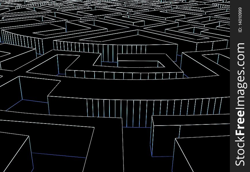 Round labyrinth. Done in luminous lines on a black background