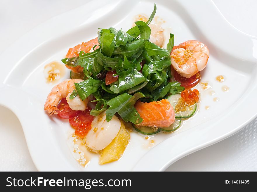 Delicatessen dish with seafoods, close-up