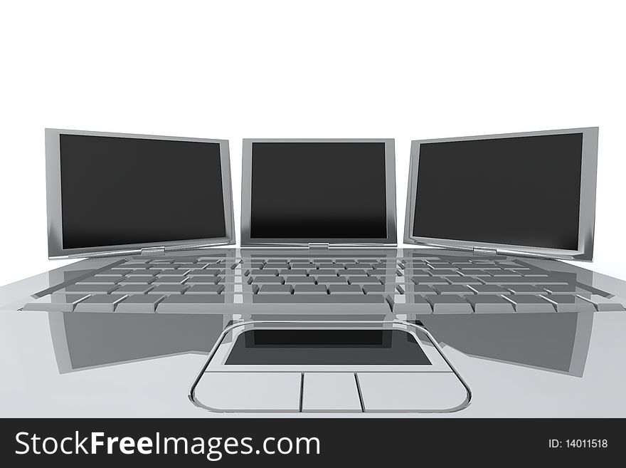 Concept notebook with three screens. Isolated on white