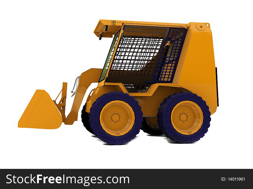 Orange bulldozer on wheels isolated on white