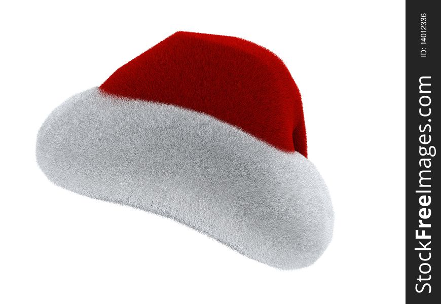 Santa Claus's red hat isolated on white. 3d rendered. Santa Claus's red hat isolated on white. 3d rendered