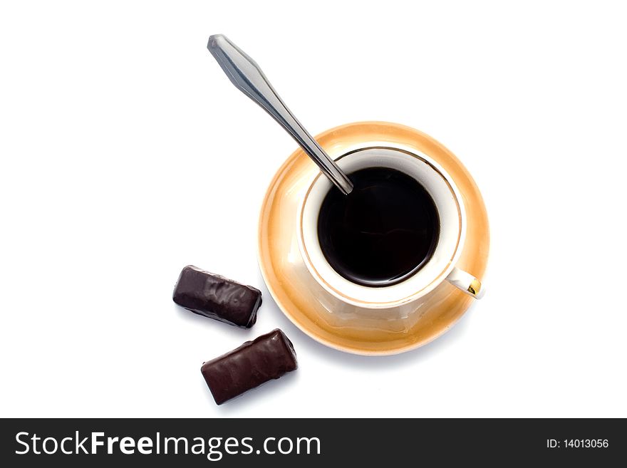 Cup of hot coffee on a white background