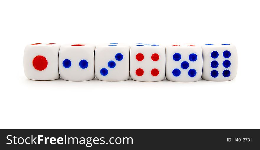 Set of white dices on a white background