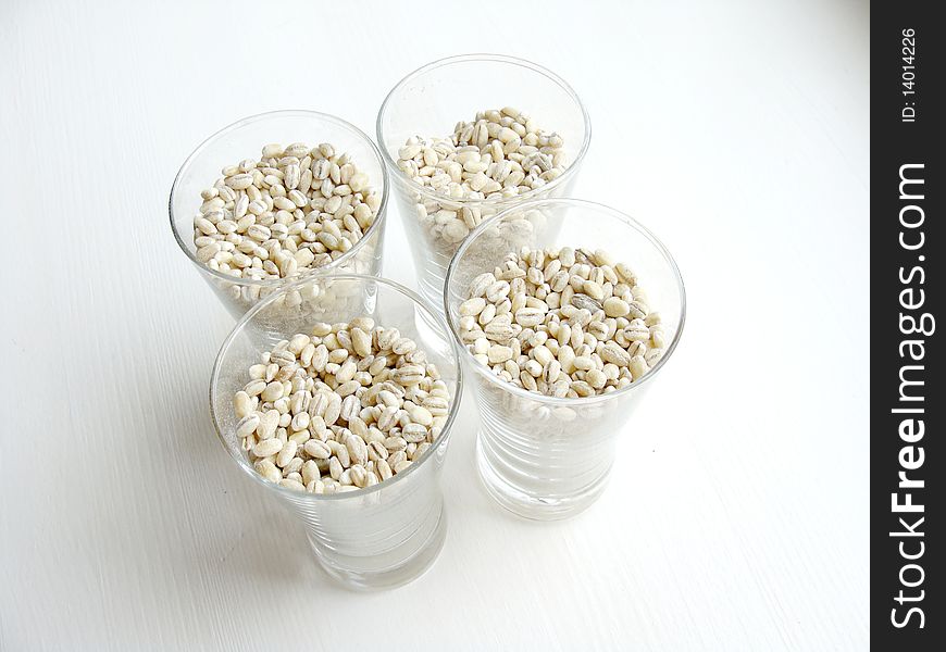 Pearl barley in a glass close up